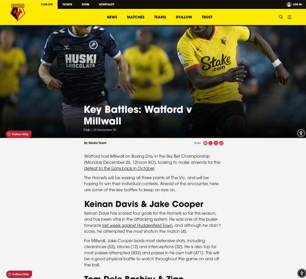 Key Battles - Watford v Millwall