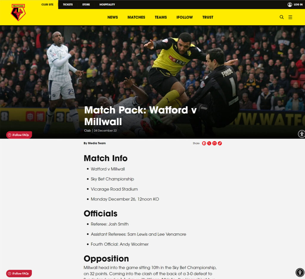 Match Pack - Watford v Millwall