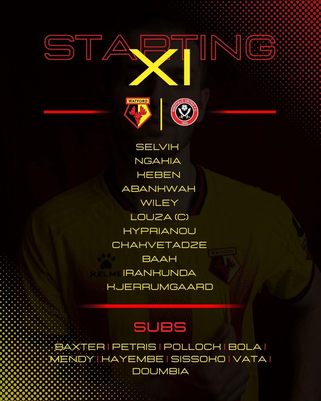 Watford FC team line up social media graphic